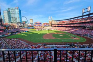 Busch Stadium is an open air park with a great view.
