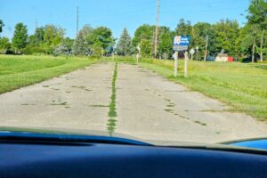 Smurf-vette on the original section of road Smurf-vette on the original section of road