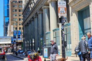 Begin sign - there is no parking for cars but this bike snagged a spot (we may see him later)
