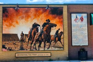 Destroying the Fort - Sep 28, 1864. Shortly after midnight, after muffling the horse's hooves and cannon wheels with cloth, the entire Union command marched out of the fort and directly through the Confederate lines. To their amazement, they were not challenged and not a shot was fired, the southerners apparently mistaking them for their own troops. A few hours later a Union demolition team blew up the powder magazine inside the fort. The massive blast rained debris all around the galloping team, but left them untouched. Price's troops attached at daylight, only to find the fort abandoned. Destroying the Fort - Sep 28, 1864. Shortly after midnight, after muffling the horse's hooves and cannon wheels with cloth, the entire Union command marched out of the fort and directly through the Confederate lines. To their amazement, they were not challenged and not a shot was fired, the southerners apparently mistaking them for their own troops. A few hours later a Union demolition team blew up the powder magazine inside the fort. The massive blast rained debris all around the galloping team, but left them untouched. Price's troops attached at daylight, only to find the fort abandoned.