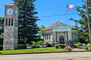 Octagon shaped library and hand cranked clock tower Octagon shaped library and hand cranked clock tower