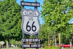 Historic Route 66 sign as seen on the original roads