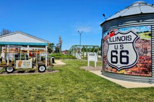 In the center are displays and murals