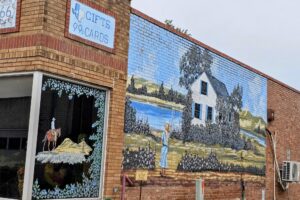 Mural of a farmhouse on a pond Mural of a farmhouse on a pond