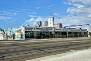 Old restaurant with mural Old restaurant with mural