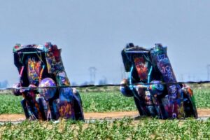 Brightly graffitied Cadillacs Brightly graffitied Cadillacs