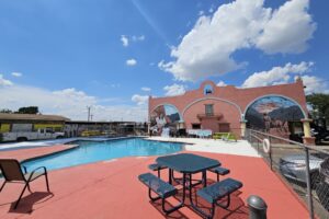 Big Texan Motel- Texas shaped swimming pool Big Texan Motel- Texas shaped swimming pool